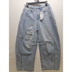Scoop High Rise Barrel Ankle Jeans Womens Size 4 Distressed Light Wash NWT